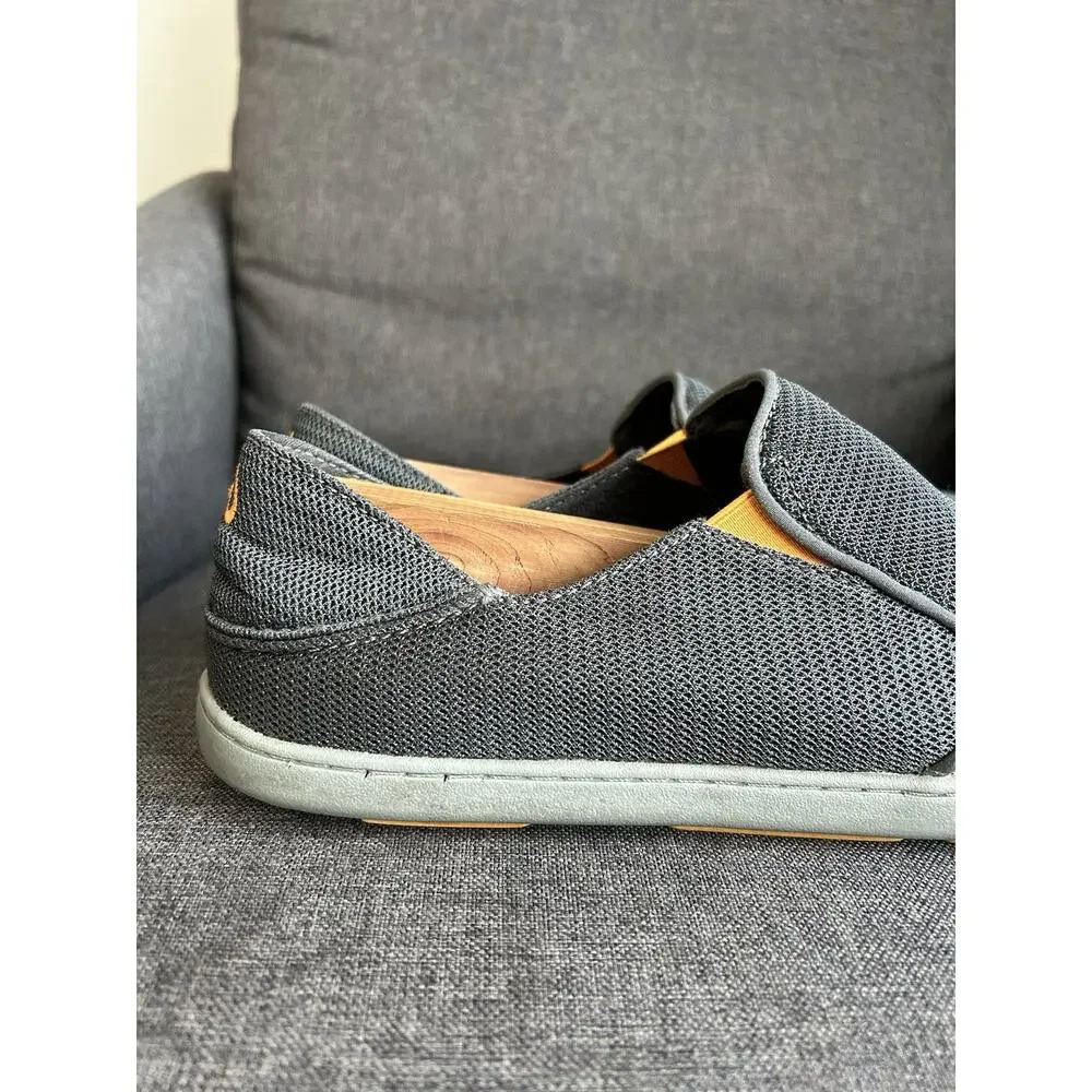 OluKai Mens 10 Nohea Mesh‎ Slip-On Stretch Sneaker Comfort Loafer Grey Orange